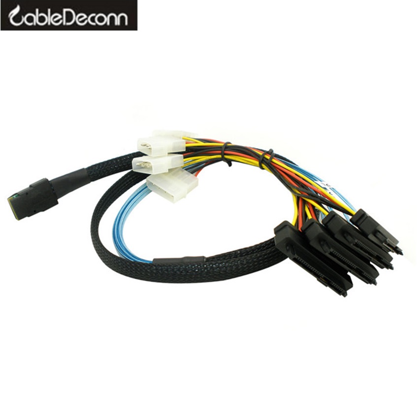 YIWENTEC Sas sata cables for HDD server Display card MINI SAS 4i SFF-8087 36Pin To 4 SAS 29Pin Sff 8482 +4pin power cable 1m H0407