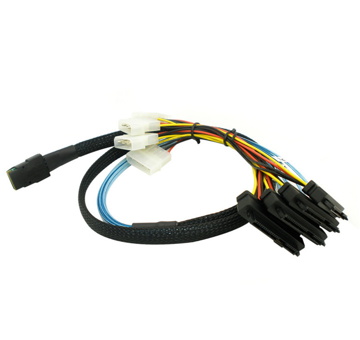 YIWENTEC Mini SAS Cable 4i SFF-8087 36 Pin to 4 SAS 29 Pin SFF-8482 SAS Data Cable 10gbps Compatible Male to Female Fan Out Cable With Power 1m H0407 