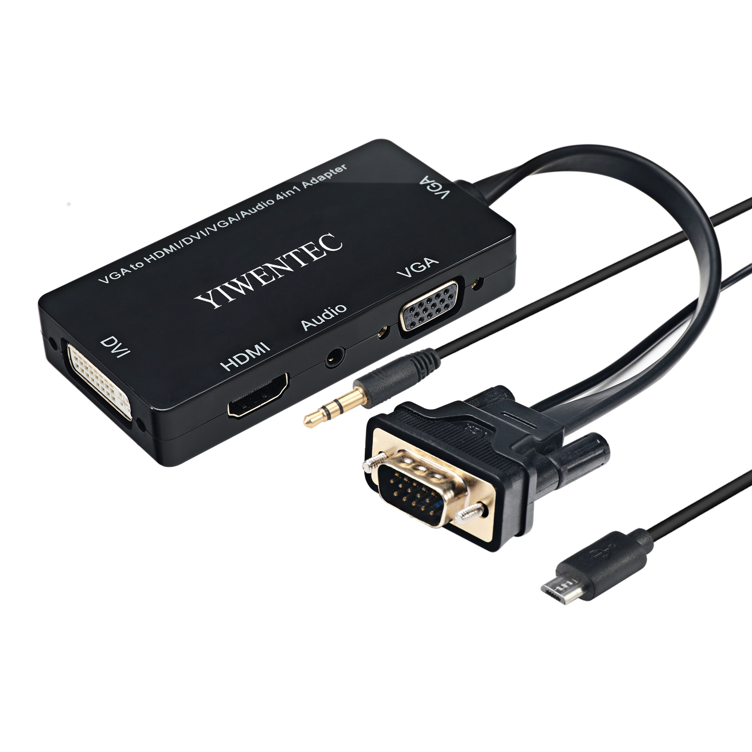 YIWENTEC VGA Male to VGA HDMI DVI Female 3IN1 Adapter Converter for Desktop Laptop VGA Graphics Card with Micro USB Power and Audio 3.5mm Jack Connect simultaneously E0409-HDMI To VGA