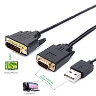 YIWENTEC VGA DB15 pin to DVI 24+1 D male + USB A male LCD Monitor Cord Cable Adapter Converter 2M E0109