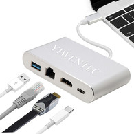 YIWENTEC USB-C to HDMI Display USB 3.0 Hub Ports and  Gigabit Ethernet RJ45 Adapter cable E0203  silver