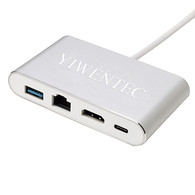 YIWENTEC USB-C to HDMI Display USB 3.0 Hub Ports and  Gigabit Ethernet RJ45 Adapter cable E0203  silver