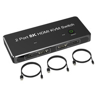 YIWENTEC  2 Port HDMI 8K 2.1 KVM Switch HDMI 2 PC Input 1 HDMI Output Dual DisplayPort Monitor 8K@60Hz 4K@120Hz with 4x USB3.0 Port Sharing one USB Keyboard Mouse U disks F0405-HDMI KVM 
