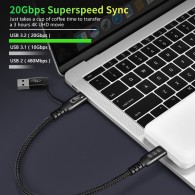 YIWENTEC USB C 240 W USBC 3.2 Gen2 Kabel 20 Gbps Data 4K @ 60 Hz Video Output, USB A/C auf USB-C Fast Charging W0403